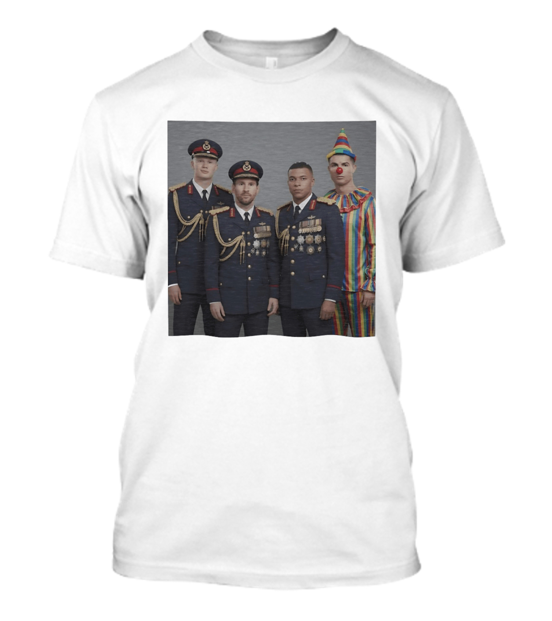 Erling Haaland Lionel Messi Kylian Mbappé Cristiano Ronaldo Military Clown Mashup T-Shirt
