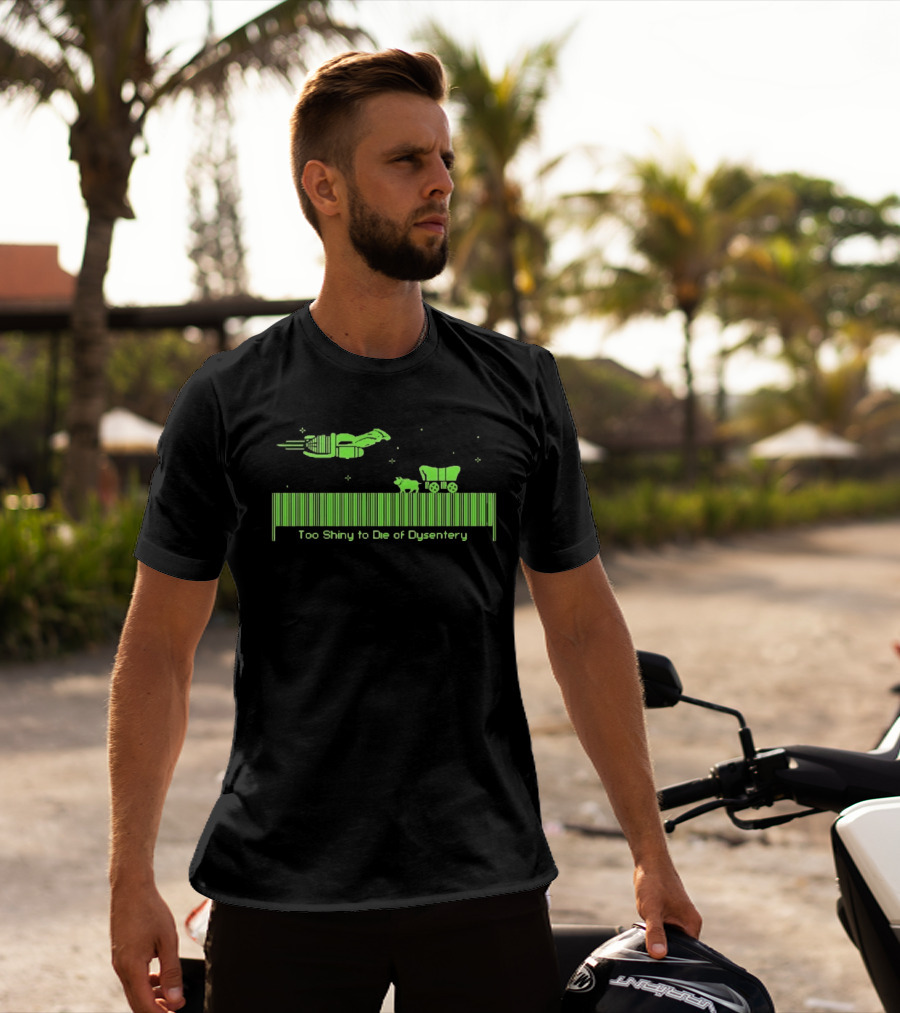 Too Shiny To Die Of Dysentery Oregon Trail Pixel Bar Code T-Shirt