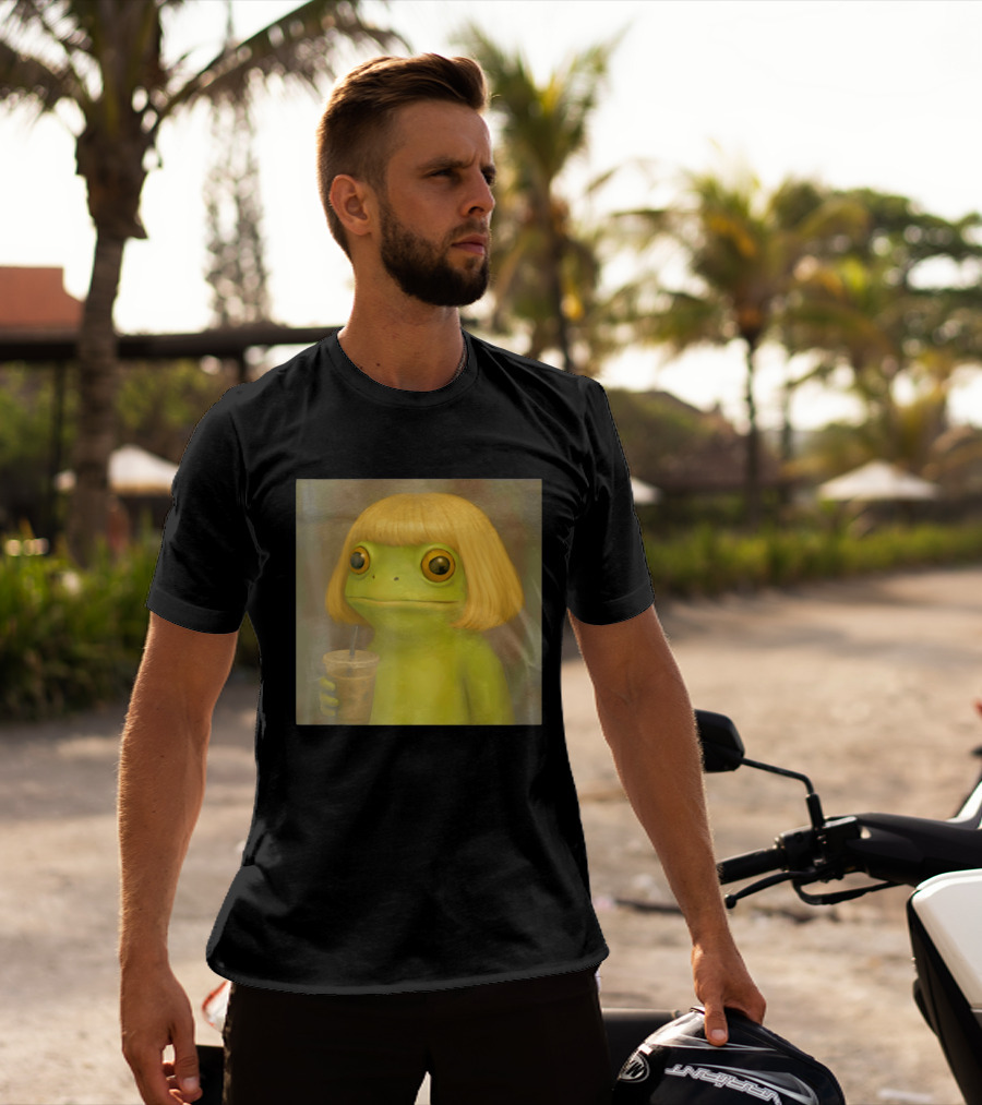 Blonde Wig Frog Holding Iced Coffee T-Shirt