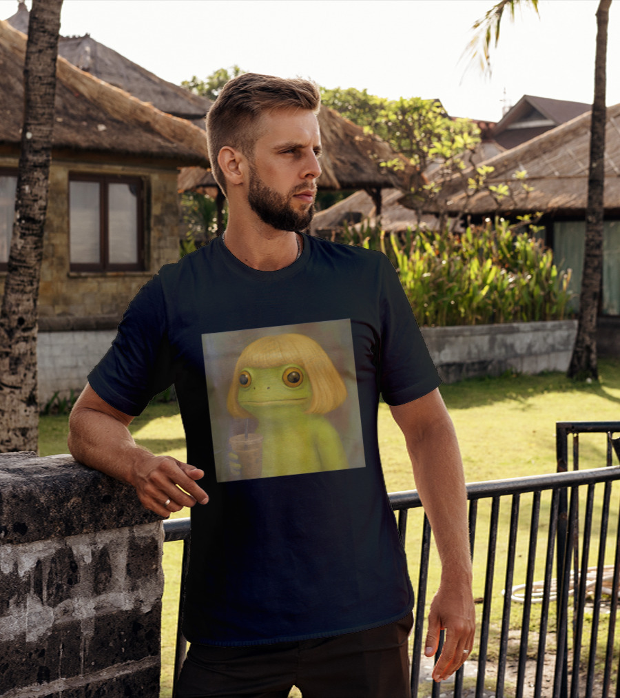 Blonde Wig Frog Holding Iced Coffee T-Shirt