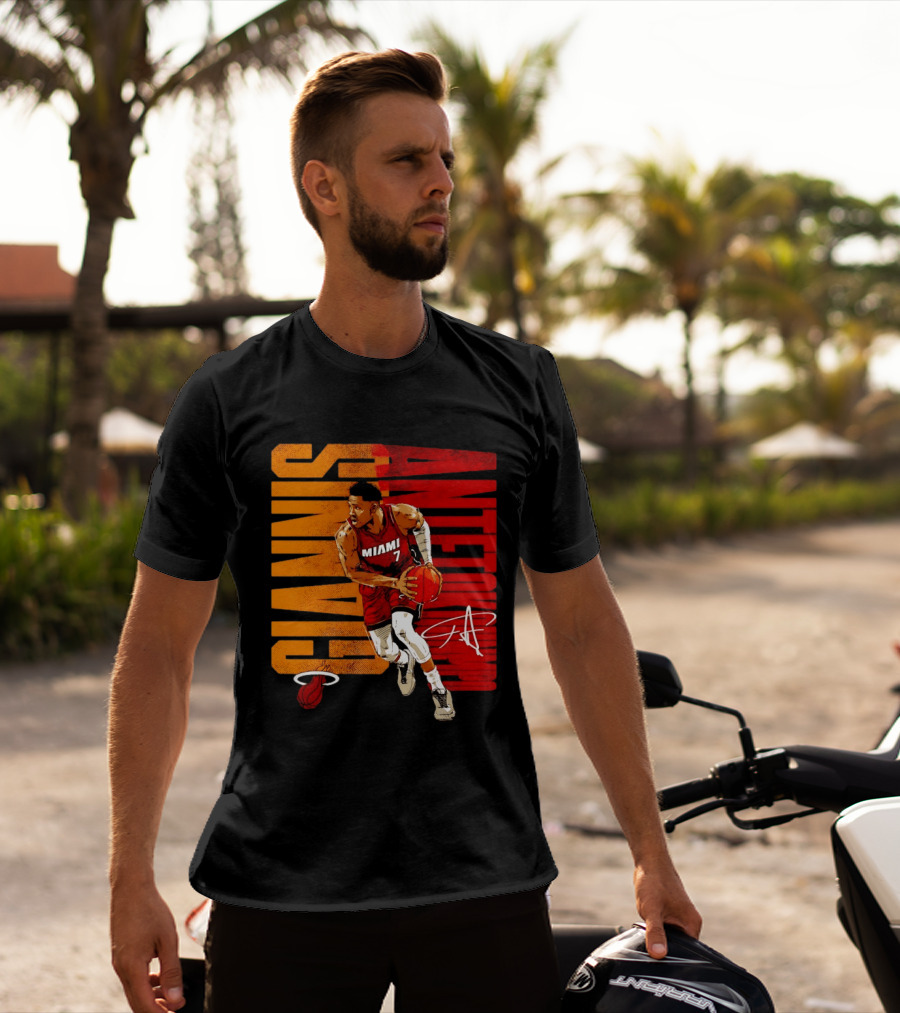 Giannis Antetokounmpo Miami 7 Basketball Running Miami Heat T-Shirt