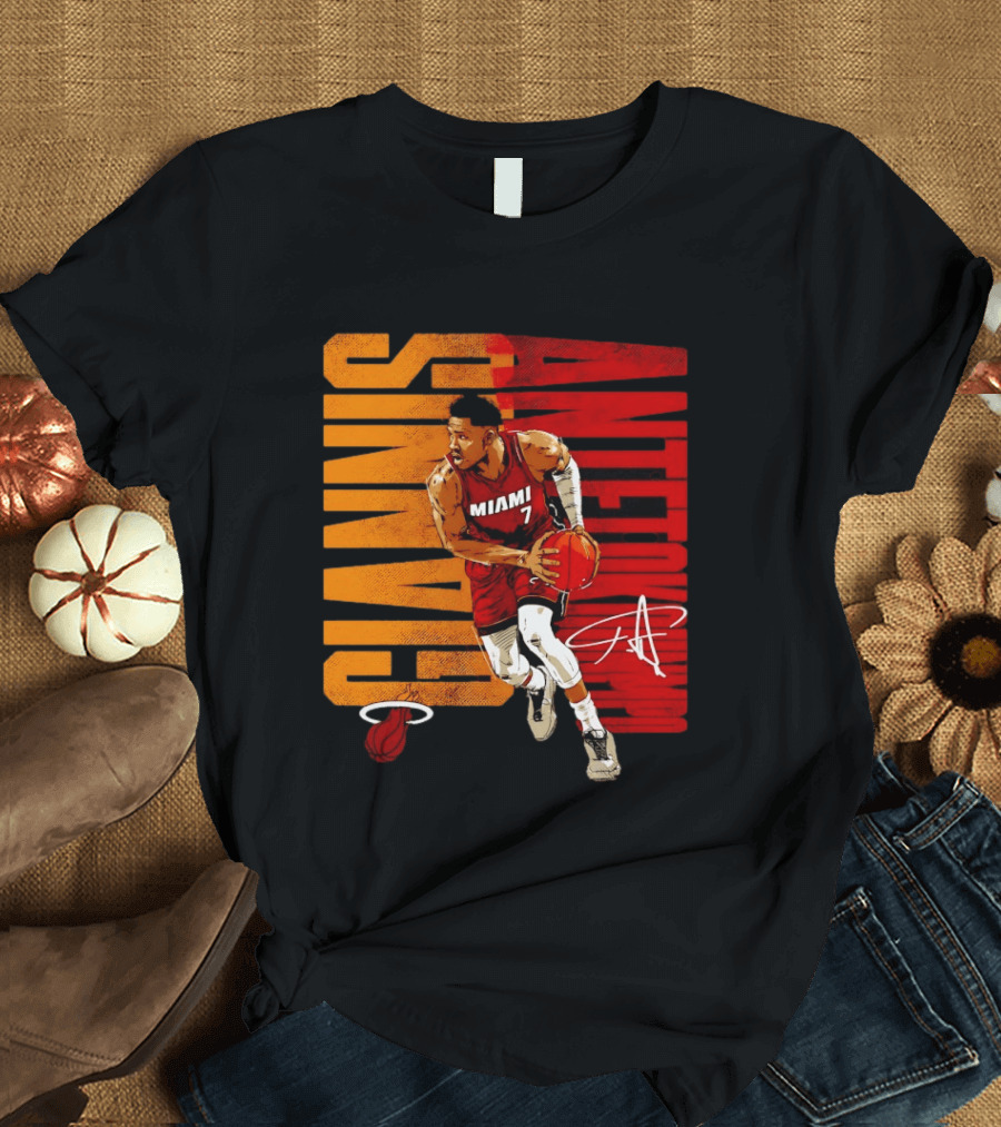 Giannis Antetokounmpo Miami 7 Basketball Running Miami Heat T-Shirt