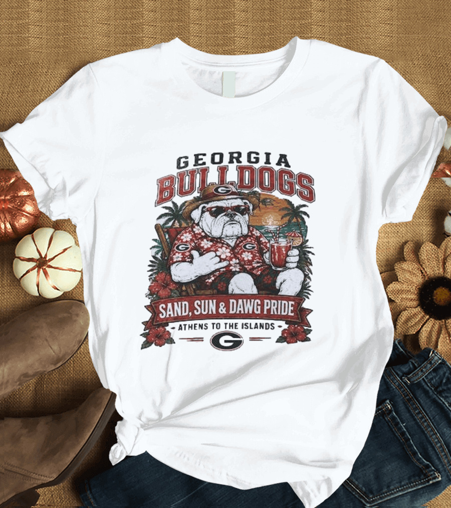 Georgia Bulldogs Sand Sun Dawg Pride Athens To The Islands Tropical Paradise T-Shirt
