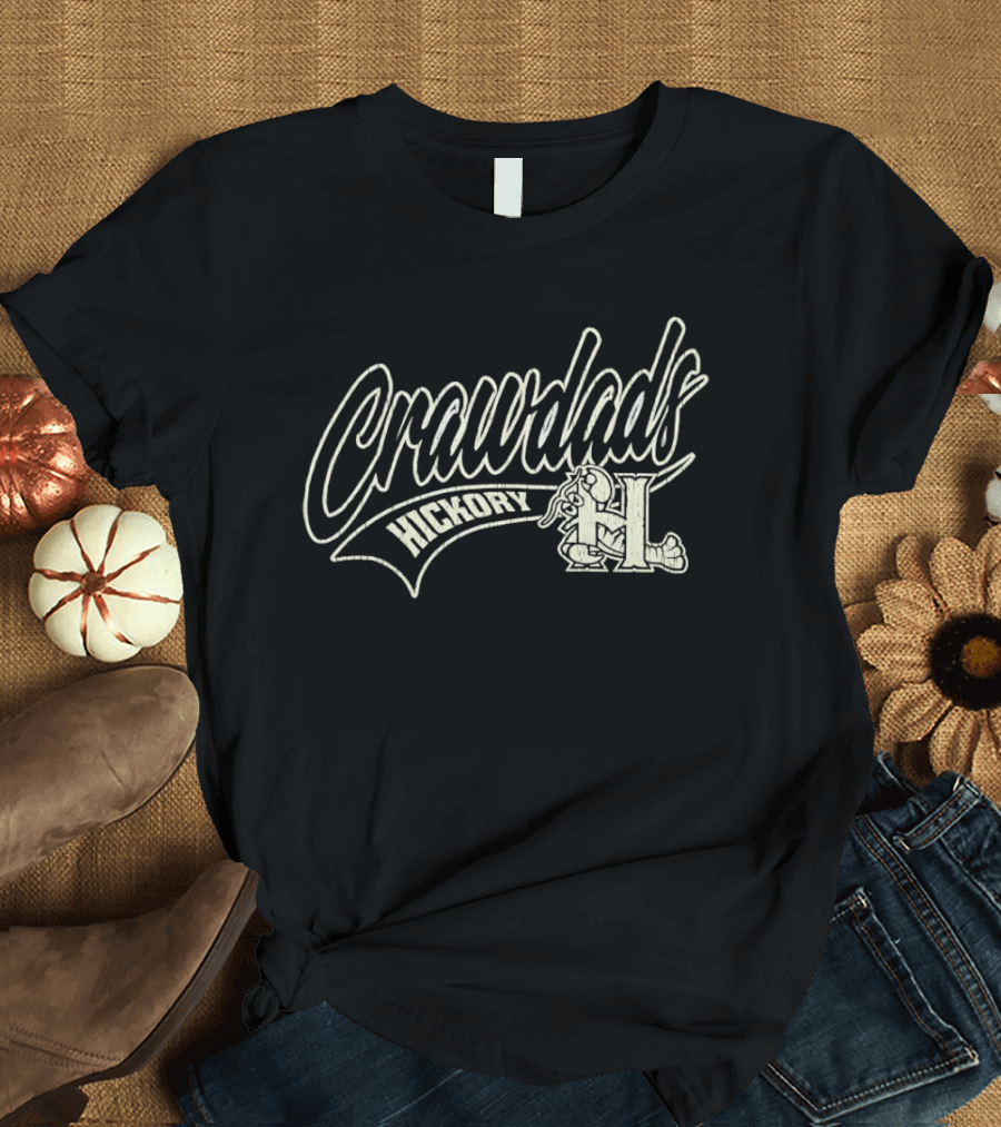 Hickory Crawdads Distressed Logo Minor League Baseball Team T-Shirt
