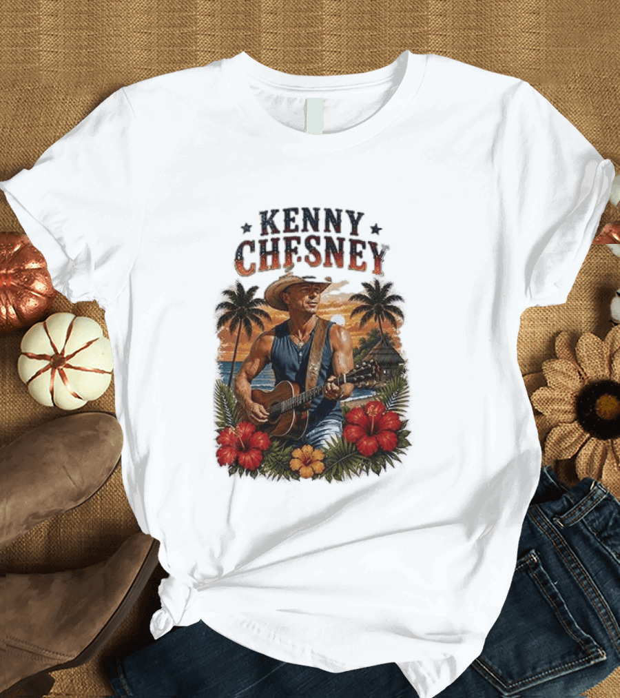 Kenny Chesney Tropical Paradise Vibes With Guitar And Palm Trees T-Shirt
