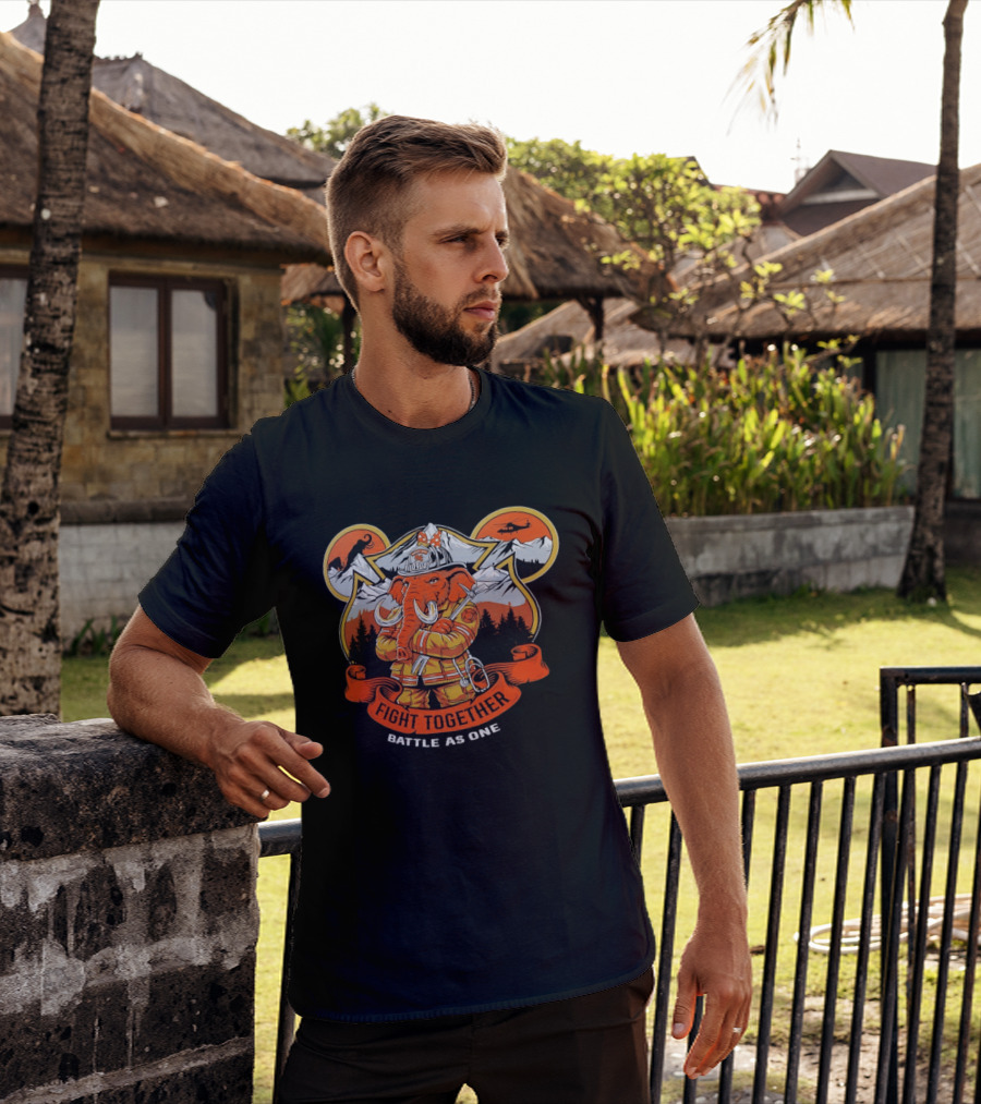 Sandy City FDC 0904 Elephant Firefighter Fight Together Battle As One Mountains Helicopter Wolf T-Shirt
