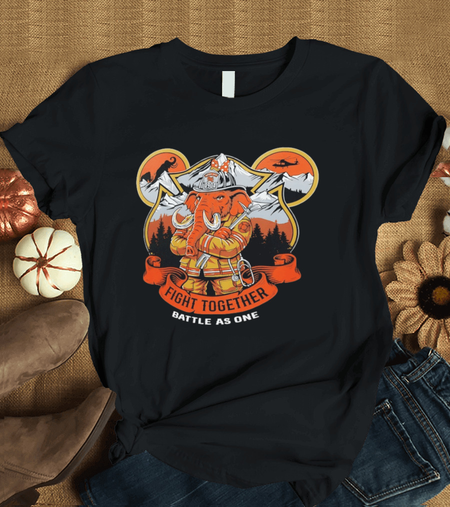 Sandy City FDC 0904 Elephant Firefighter Fight Together Battle As One Mountains Helicopter Wolf T-Shirt