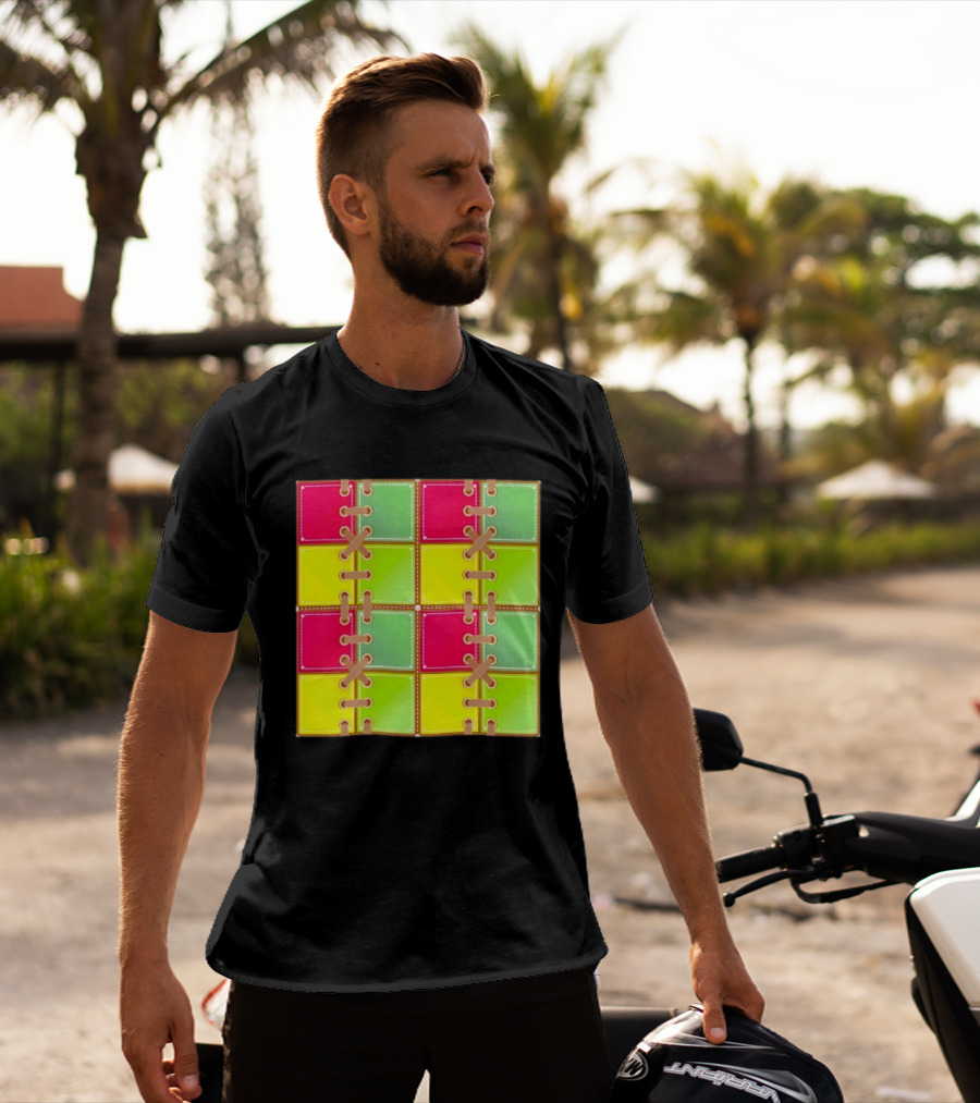 Seamless Laces Cut Vibrant Quadrant Squares T-Shirt