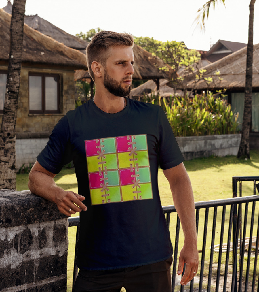 Seamless Laces Cut Vibrant Quadrant Squares T-Shirt