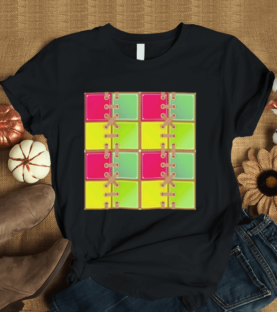 Seamless Laces Cut Vibrant Quadrant Squares T-Shirt