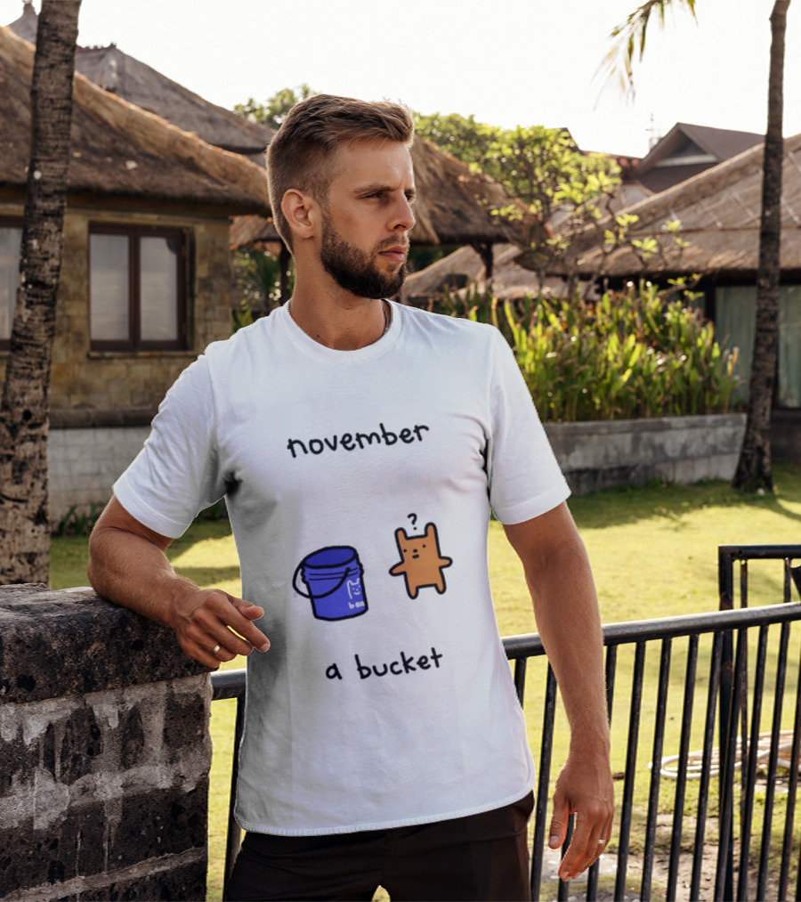 November A Bucket Doodle Minimalist Orange Character Blue Bucket T-Shirt