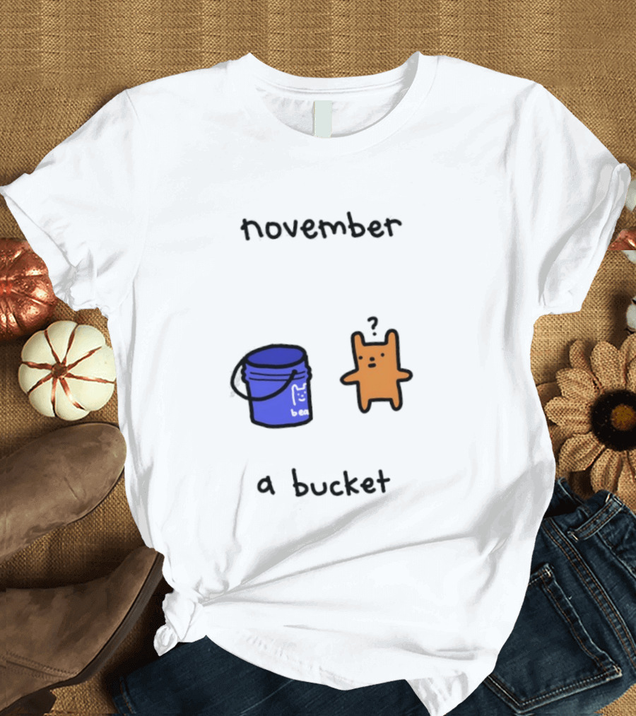 November A Bucket Doodle Minimalist Orange Character Blue Bucket T-Shirt