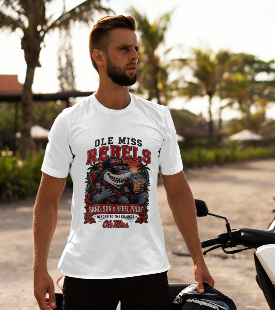 Ole Miss Rebels Shark Sand Sun Rebel Pride Oxford To The Islands T-Shirt