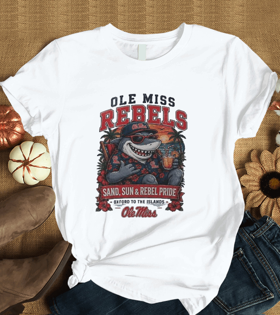 Ole Miss Rebels Shark Sand Sun Rebel Pride Oxford To The Islands T-Shirt