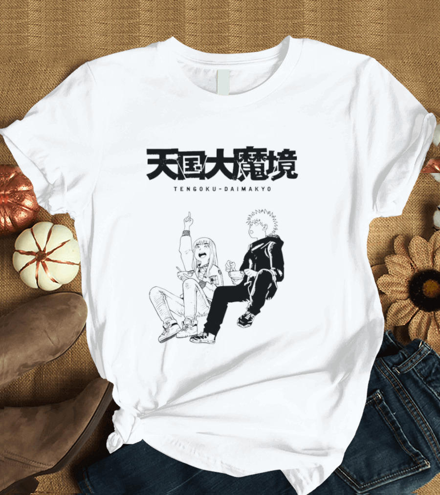 Tengoku Daimakyo Anime Characters Sitting Together Eating T-Shirt
