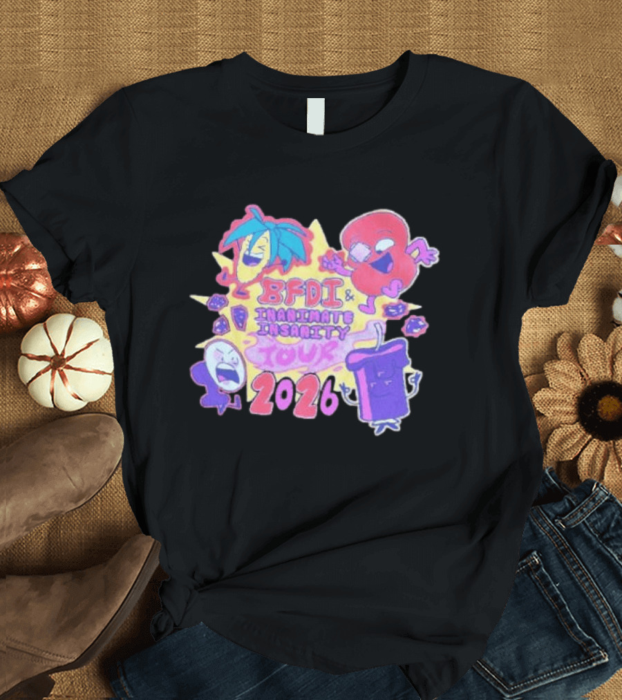 BFDI & Inanimate Insanity Tour 2026 Characters And Fun Adventure T-Shirt