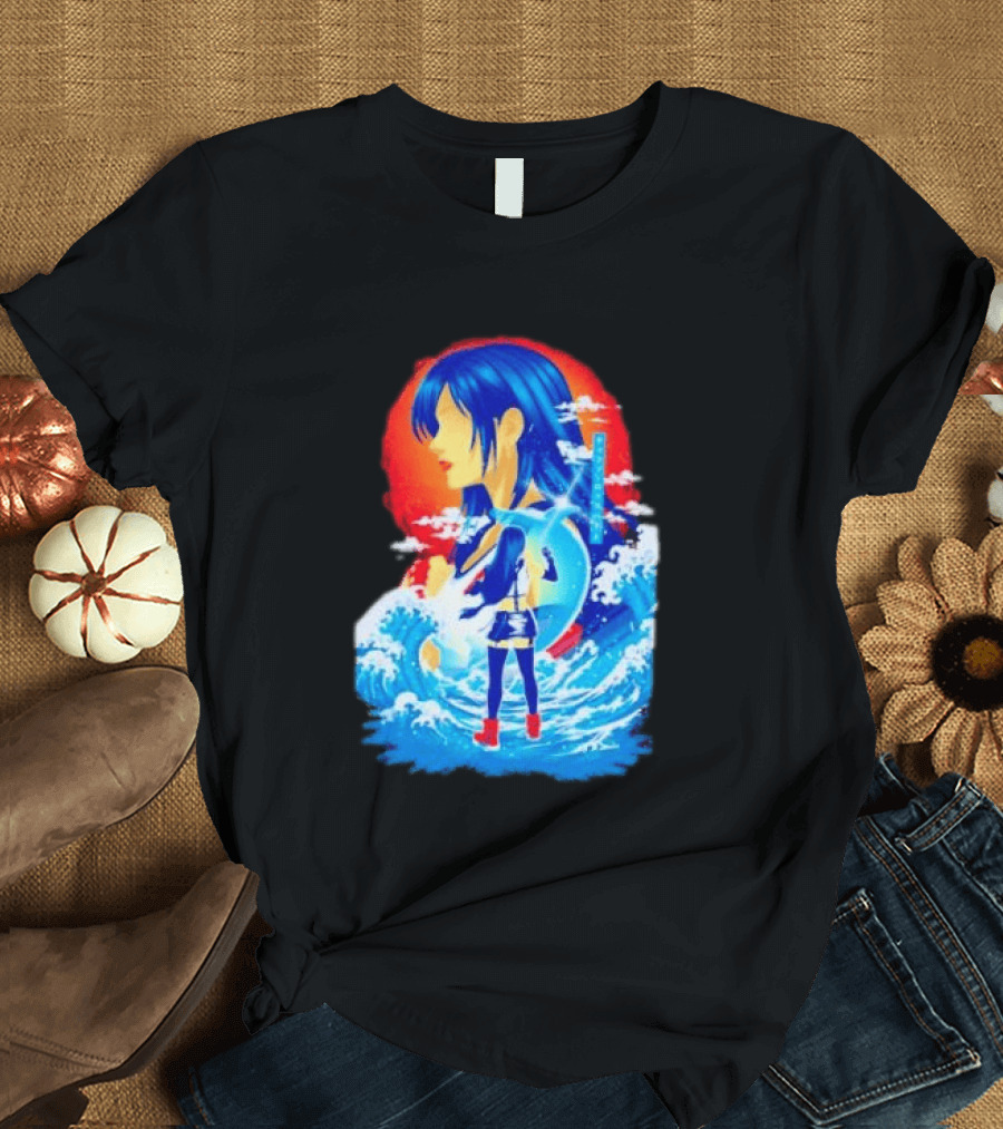 Tifa Lockhart Final Fantasy Japanese Wave Anime Art Ocean Scene T-Shirt