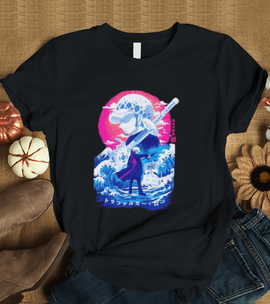 Trafalgar Law One Piece Surgeon Of Death Anime Japanese Text Scenic Waves T-Shirt