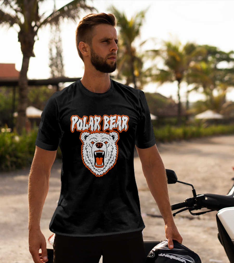 Polar Bear Roaring White Bear Face Orange Accents T-Shirt