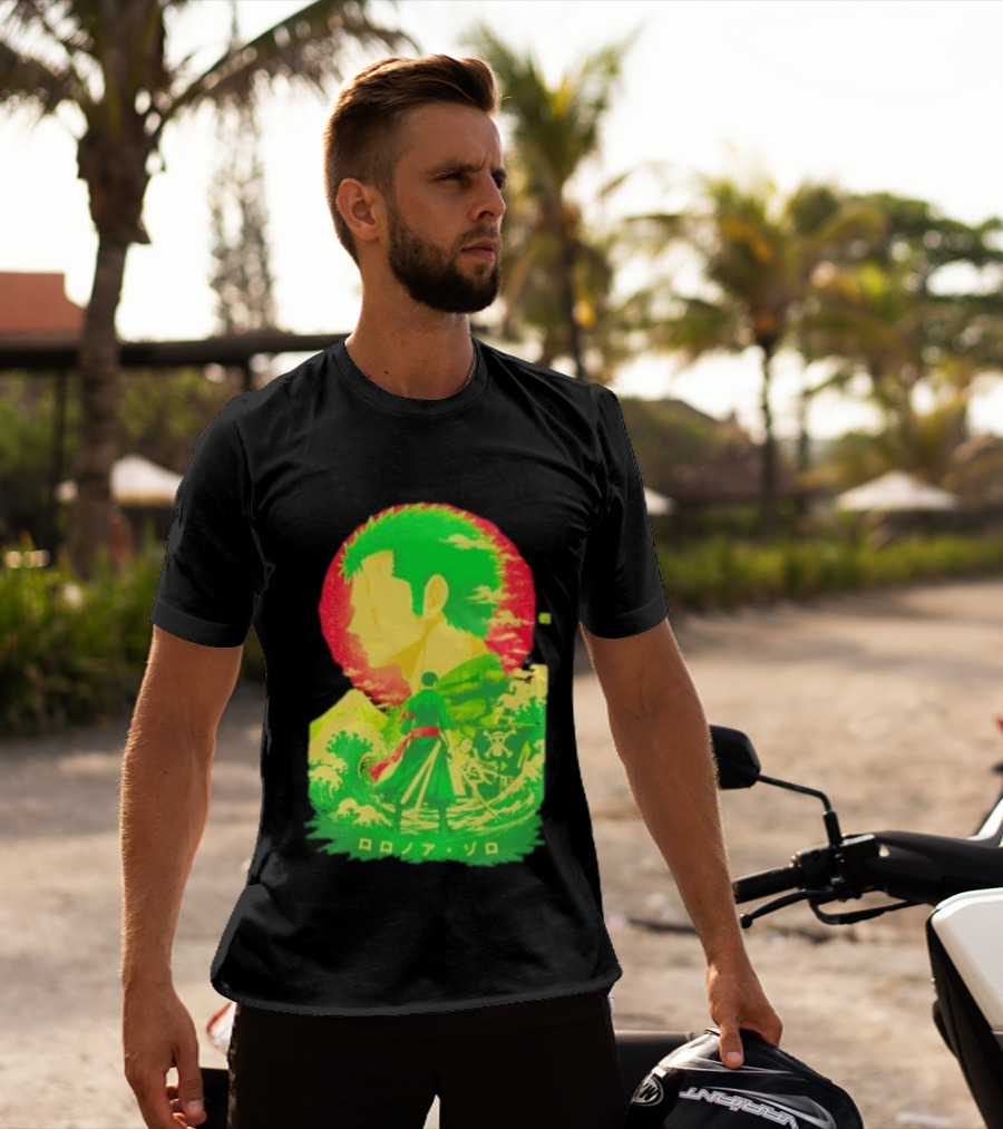 Roronoa Zoro One Piece Ukiyo E Kanji Waves Anime Series T-Shirt