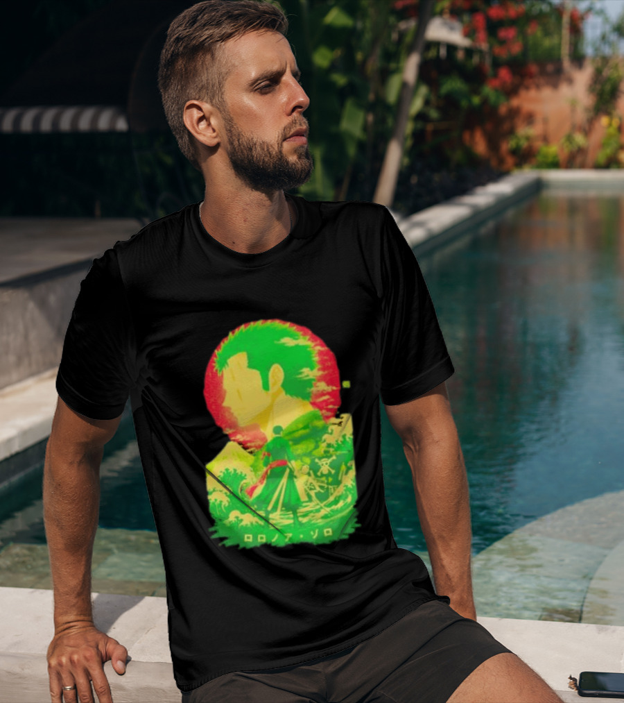 Roronoa Zoro One Piece Ukiyo E Kanji Waves Anime Series T-Shirt