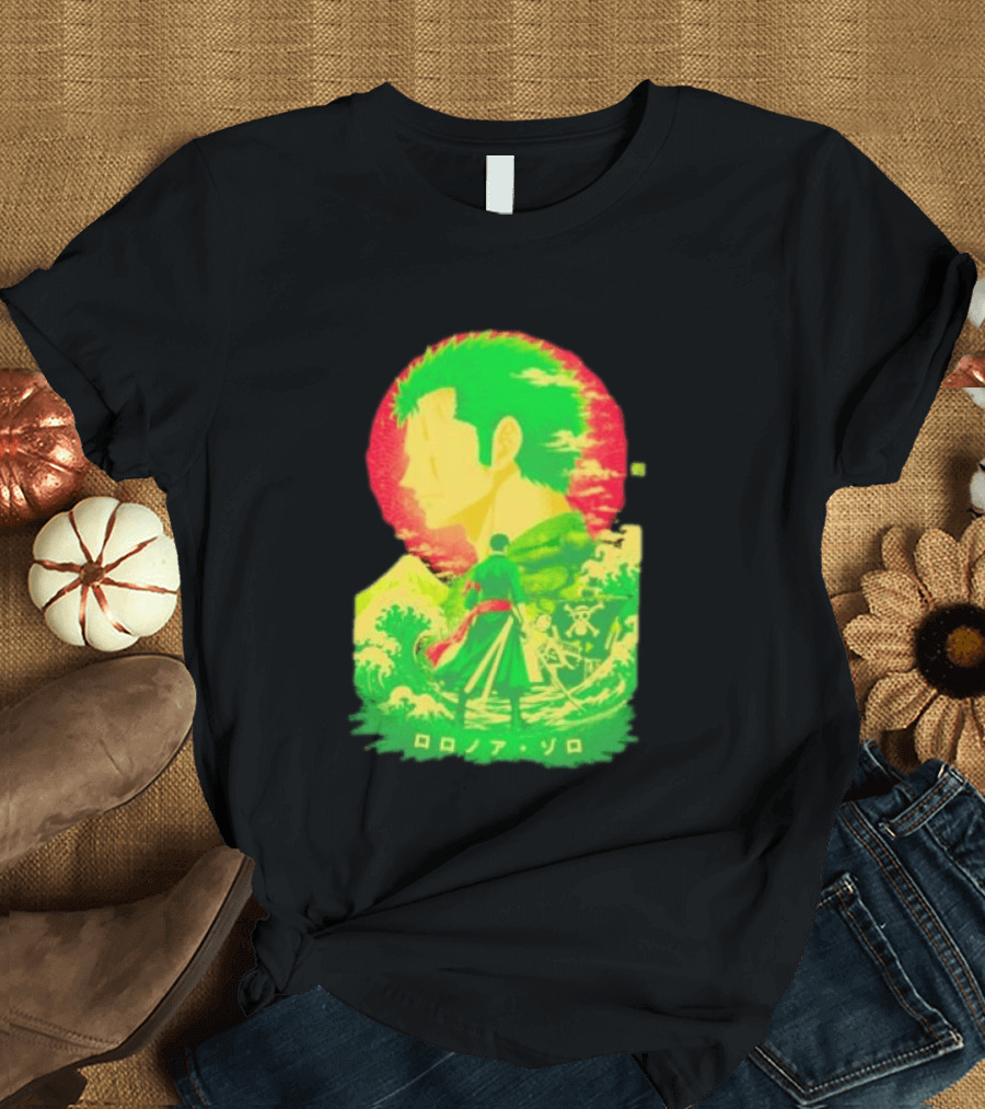 Roronoa Zoro One Piece Ukiyo E Kanji Waves Anime Series T-Shirt