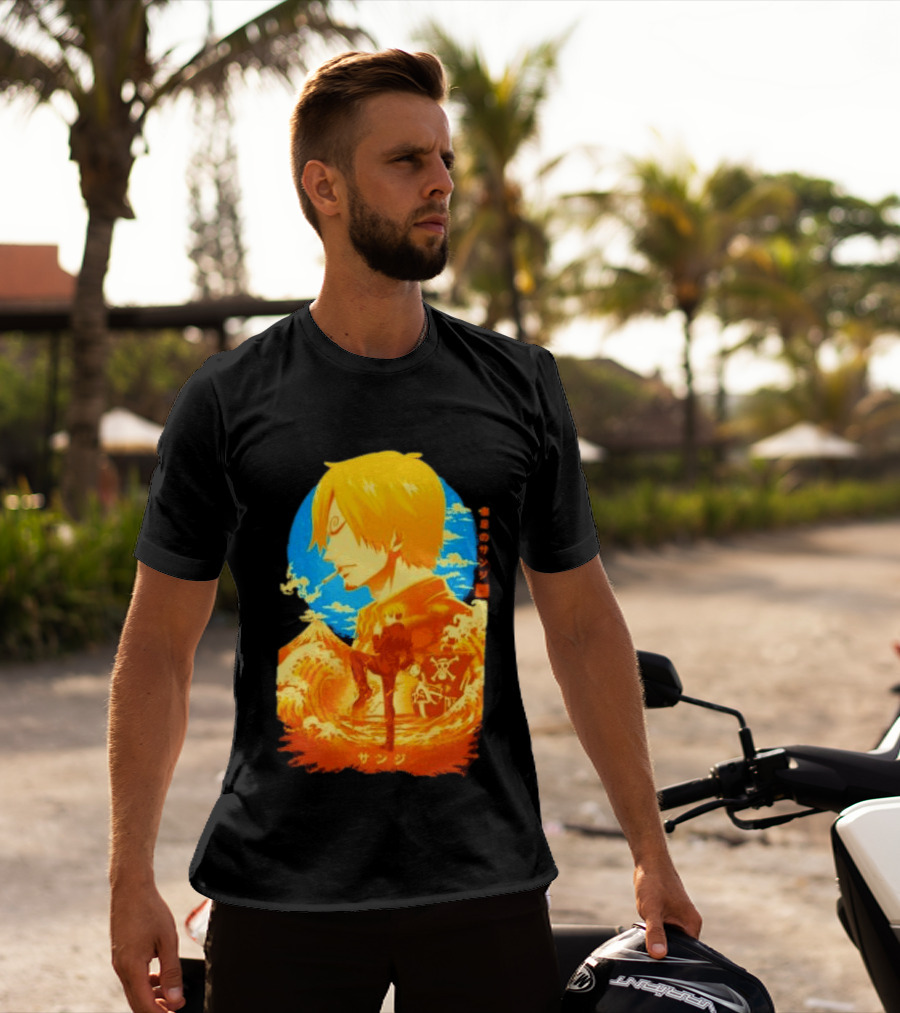 Sanji Black Leg One Piece Anime Manga Ocean Scene Luffy Jolly Roger T-Shirt