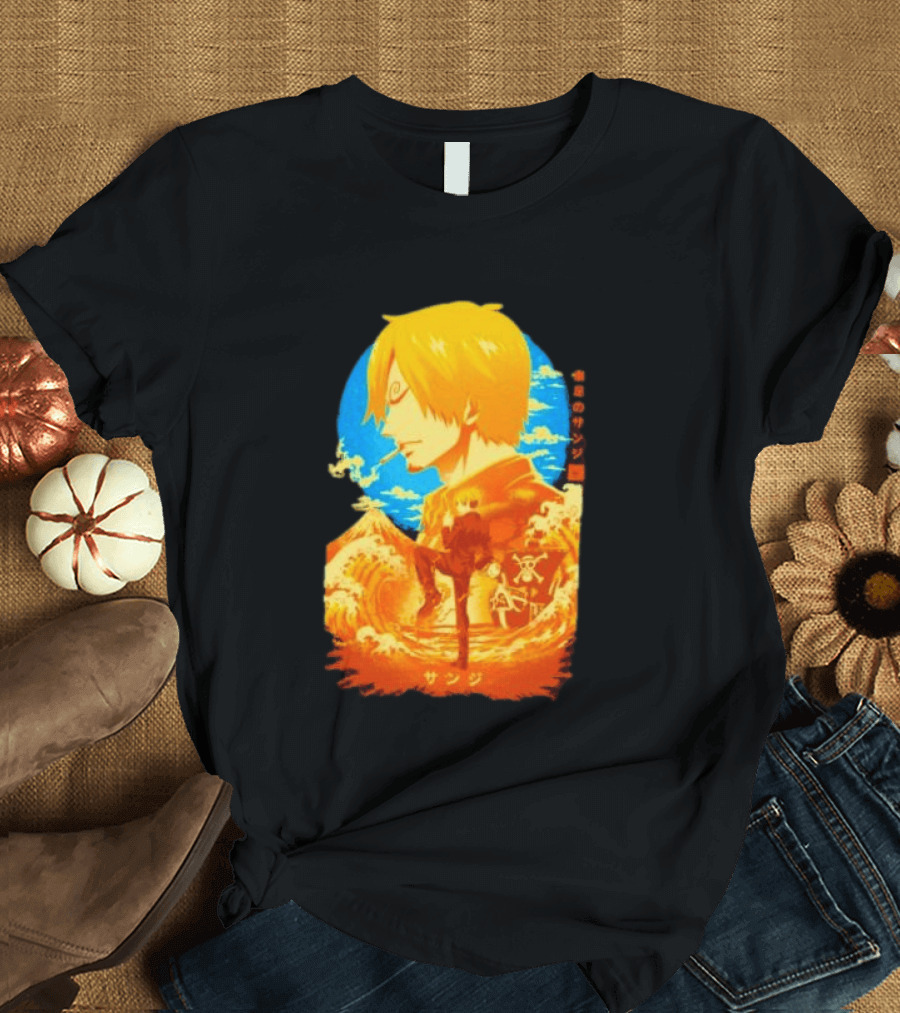 Sanji Black Leg One Piece Anime Manga Ocean Scene Luffy Jolly Roger T-Shirt