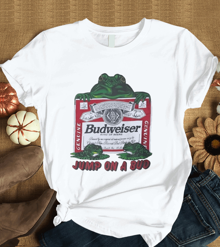 Budweiser Genuine King Of Beers Frogs Jump On A Bud T-Shirt