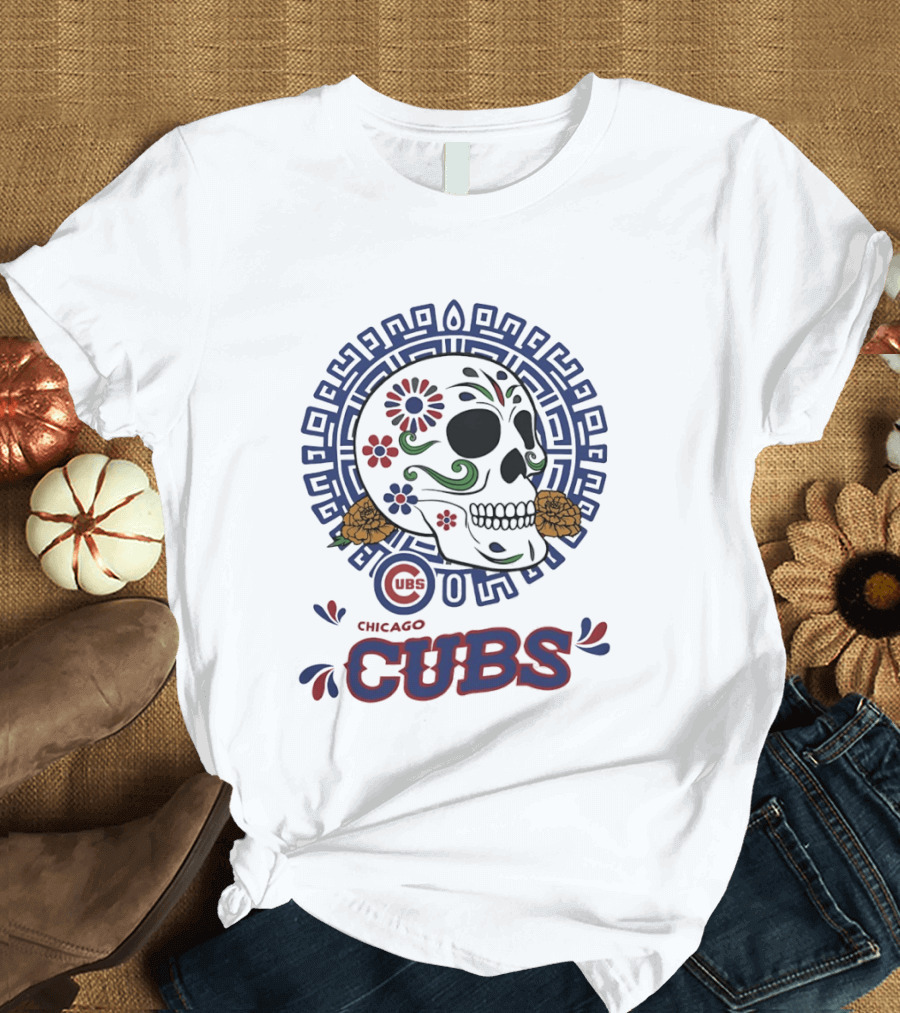 Chicago Cubs Día De Los Muertos Sugar Skull Floral T-Shirt