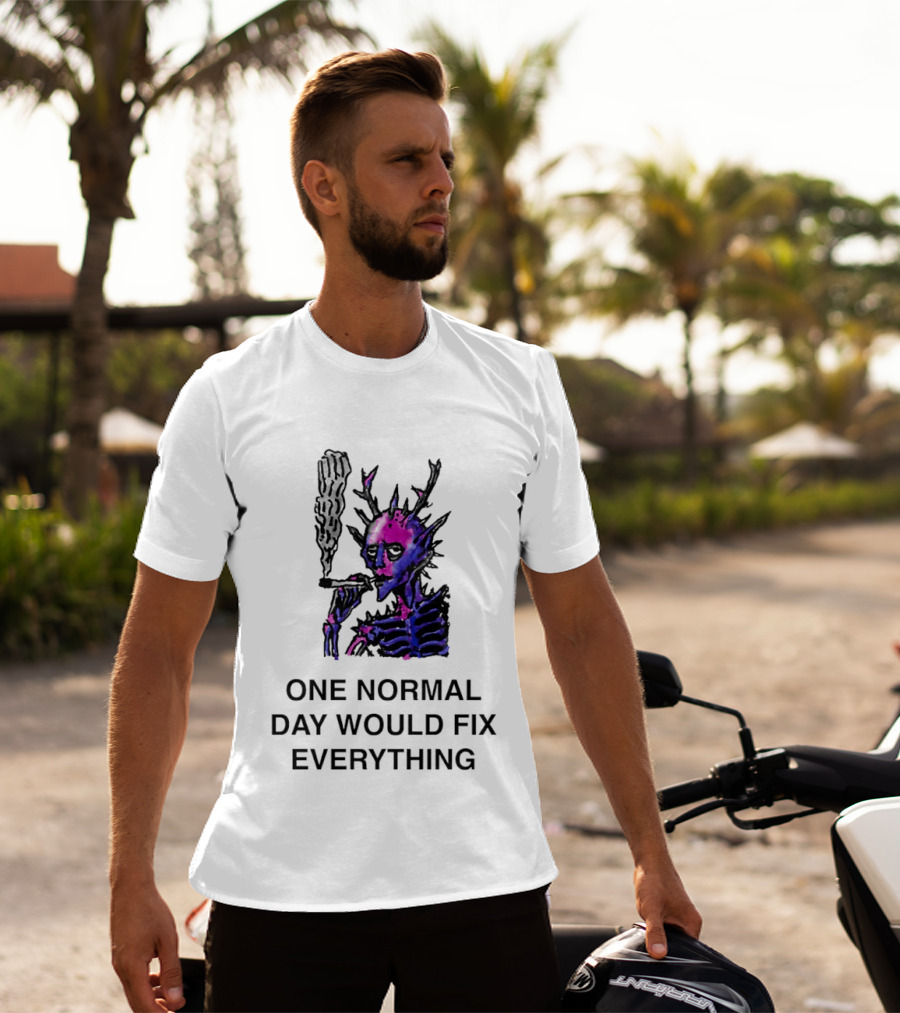 Devil Skeleton Smoking One Normal Day Would Fix Everything T-Shirt