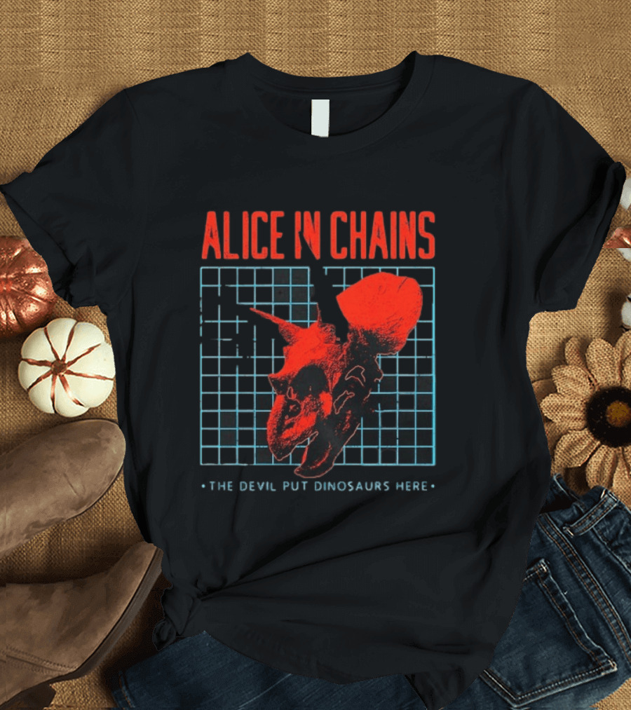 Alice In Chains The Devil Put Dinosaurs Here Red Skeleton Grid T-Shirt