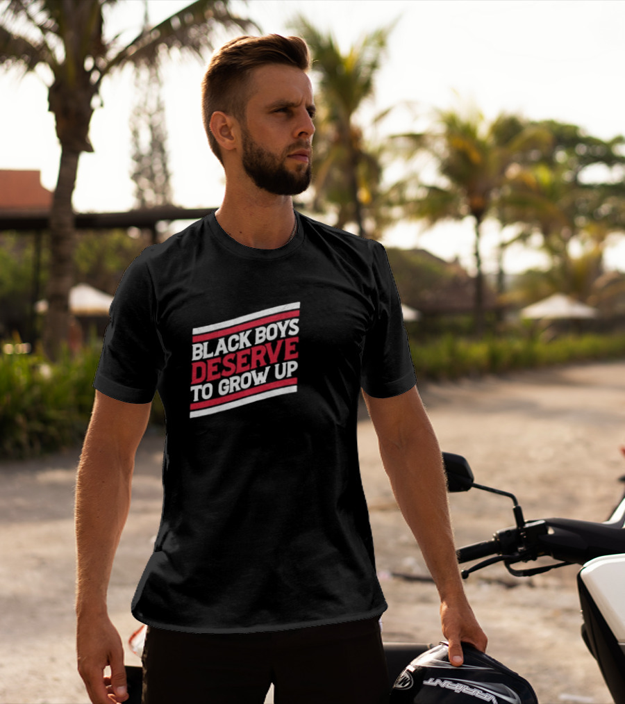 Black Boys Deserve To Grow Up Distressed Text With Red And White Stripes T-Shirt