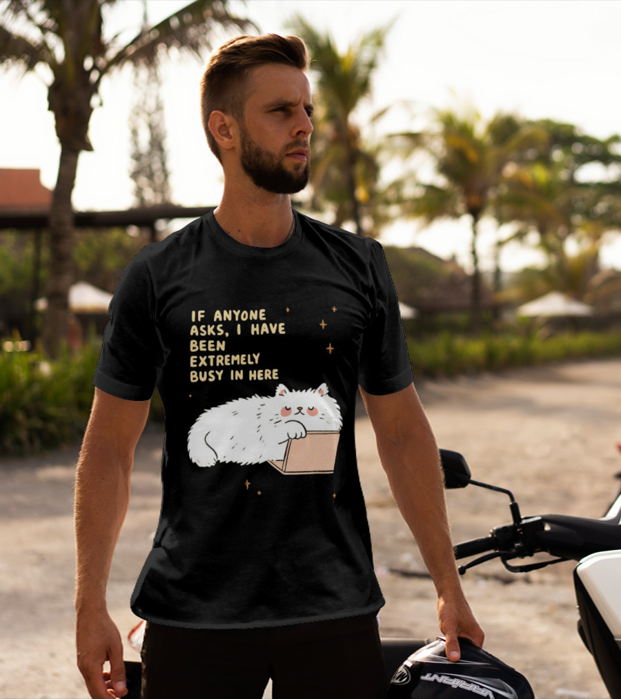 If Anyone Asks I Have Been Extremely Busy In Here Fluffy White Cat In Box T-Shirt
