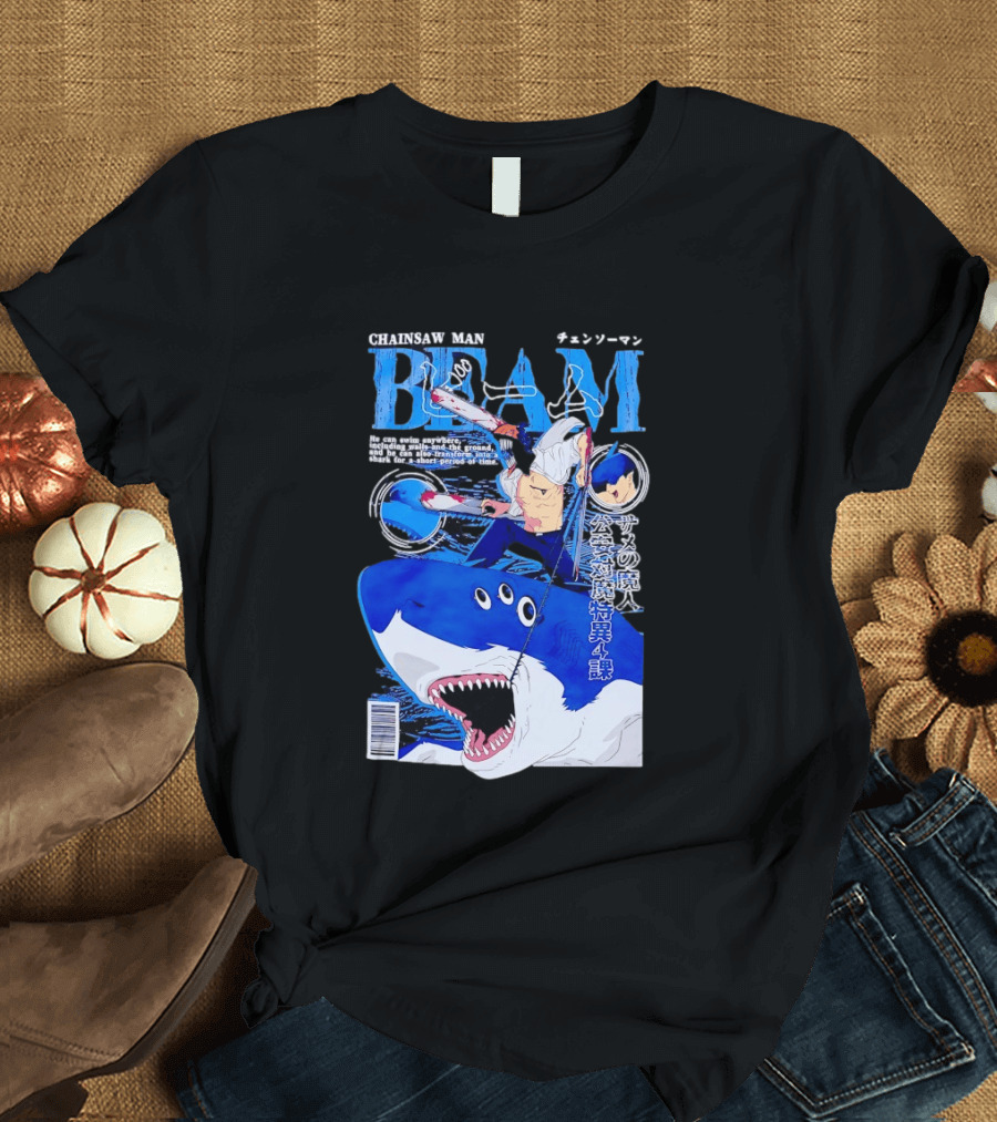 Chainsaw Man Beam Shark Transformation Japanese Manga Cover T-Shirt