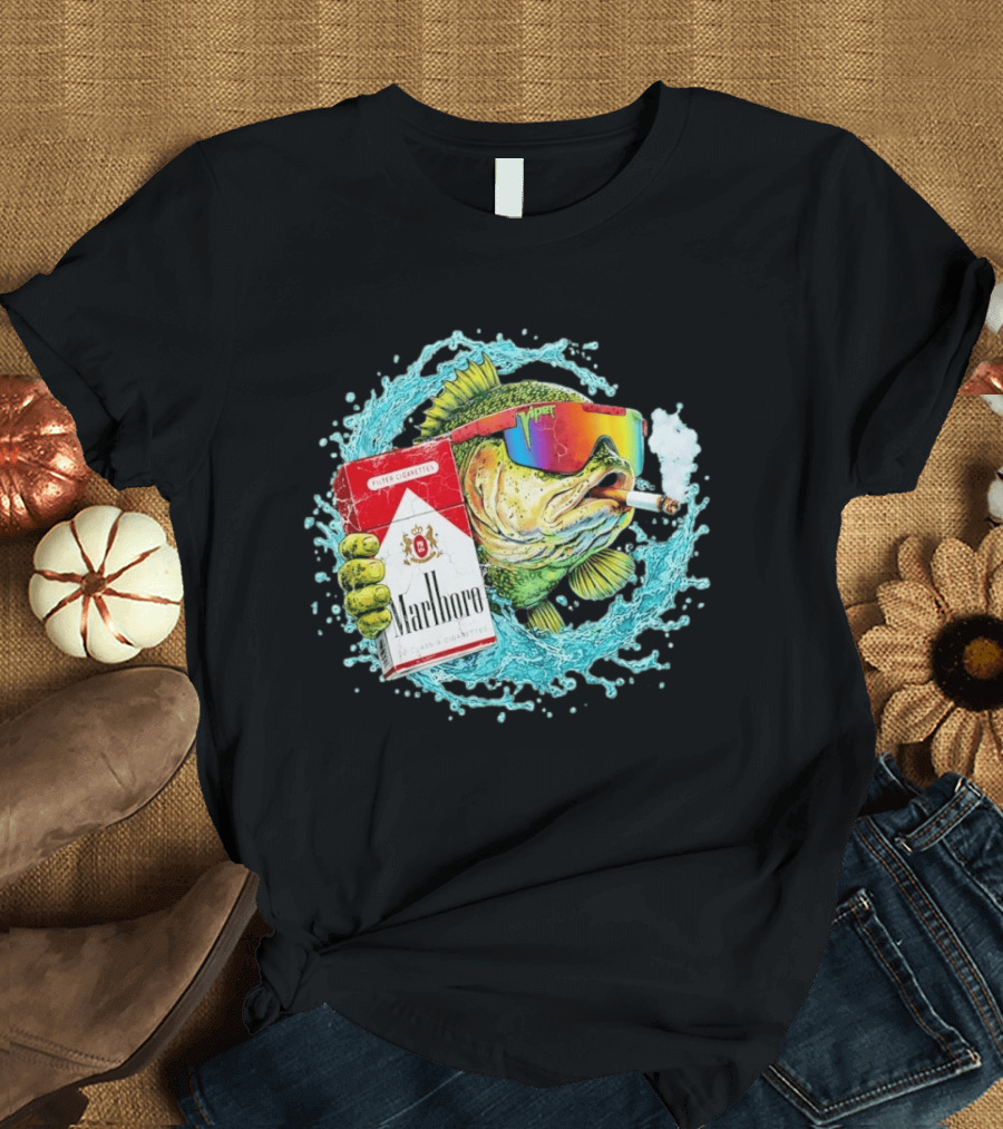 Hell Yeah Marlboro Cigarette Fish Smoking Viper Sunglasses T-Shirt