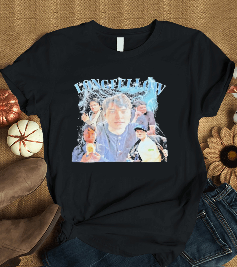 Longfellowww Collage Blue Lightning Multiple Faces Visual T-Shirt