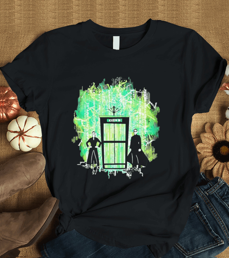 Matrix City Phone Booth Green Code Agents T-Shirt