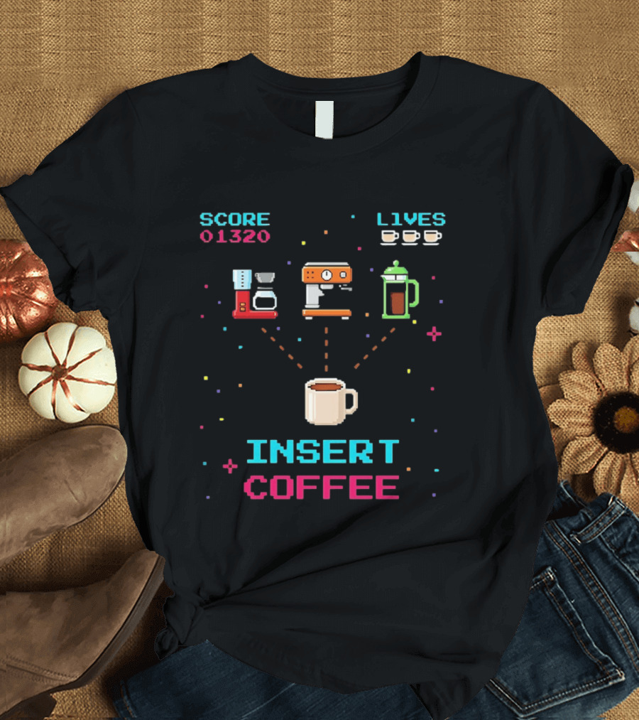 Score 01320 Lives Insert Coffee Retro Arcade T-Shirt