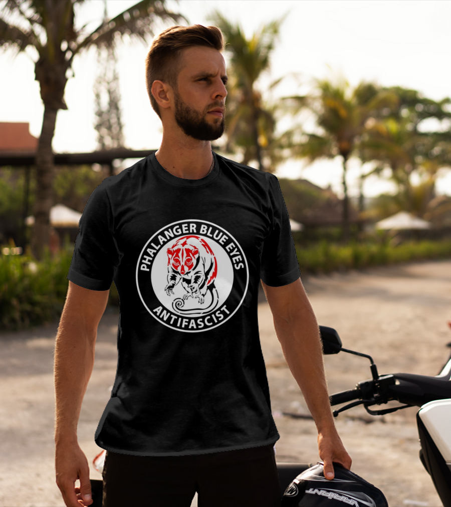 Phalanger Blue Eyes Antifascist Antifa Red White Circle T-Shirt
