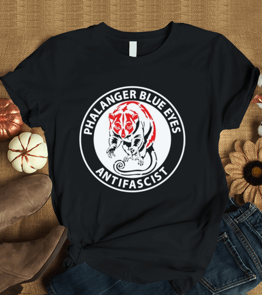 Phalanger Blue Eyes Antifascist Antifa Red White Circle T-Shirt