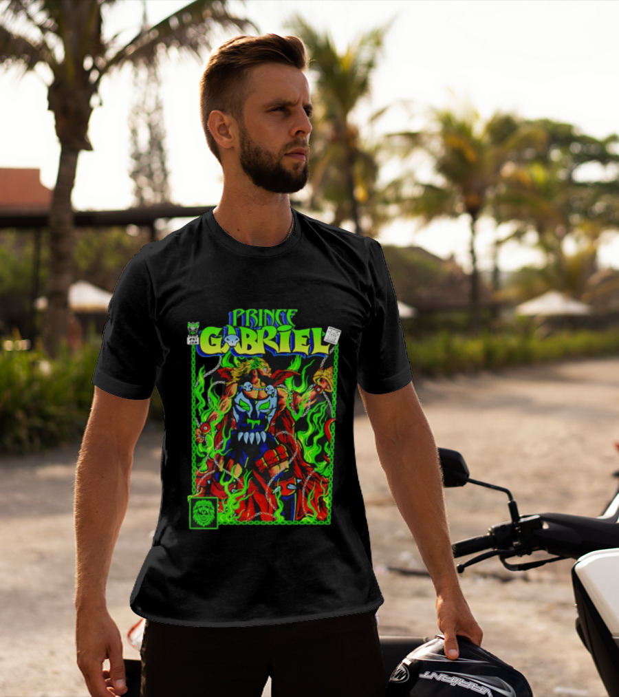 Prince Gabriel Comic Book Cover Fantasy Chain And Sword Warrior Neon Green Flames T-Shirt
