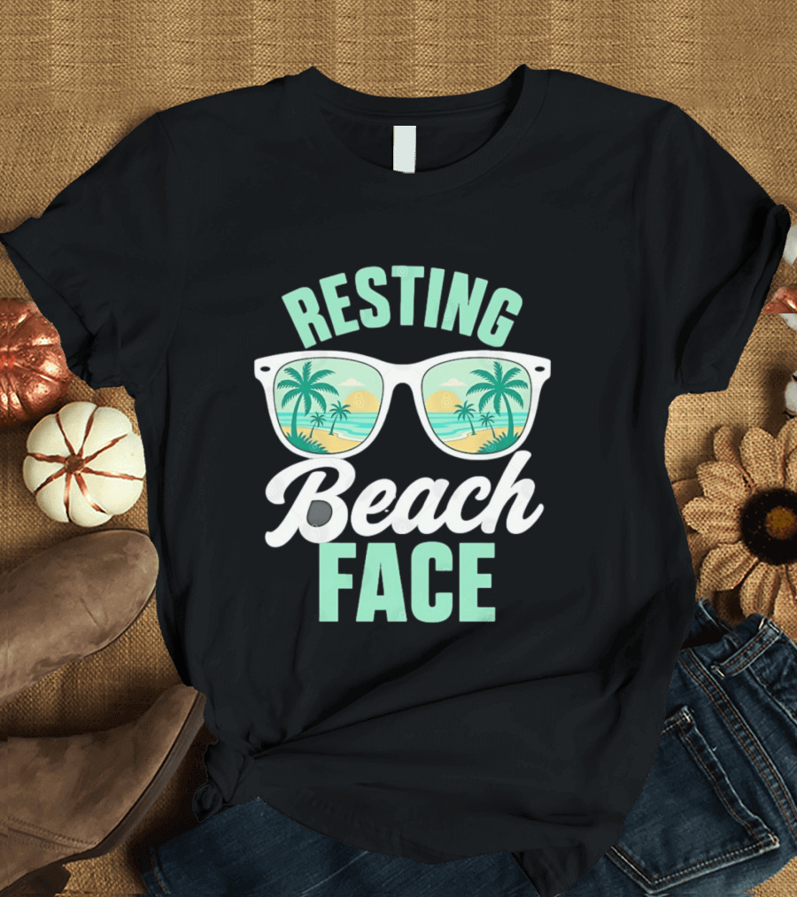 Resting Beach Face Sunglasses Palm Trees Tropical Summer Vacation T-Shirt
