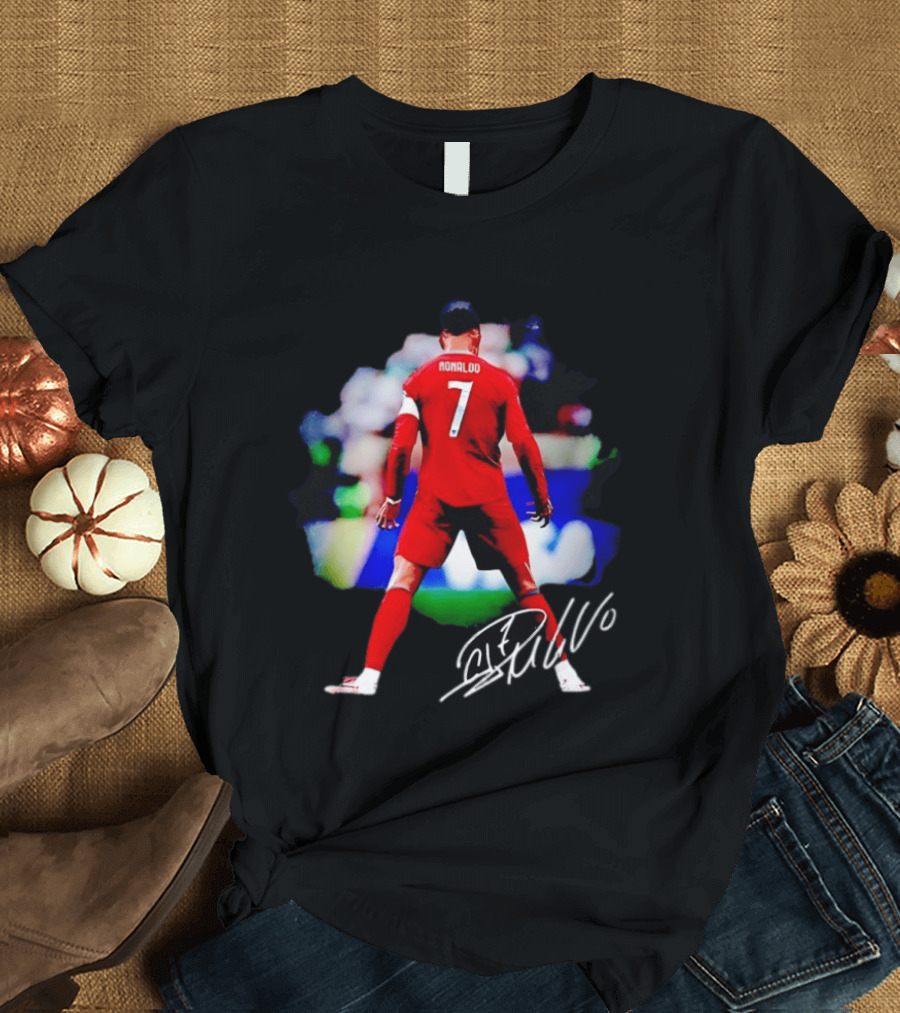 Ronaldo Number 7 Portugal National Team Jersey Photographic Arts With Autograph T-Shirt