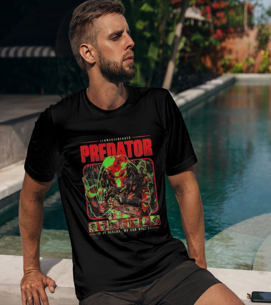 Schwarzenegger Predator If It Bleeds We Can Kill It Retro Movie T-Shirt