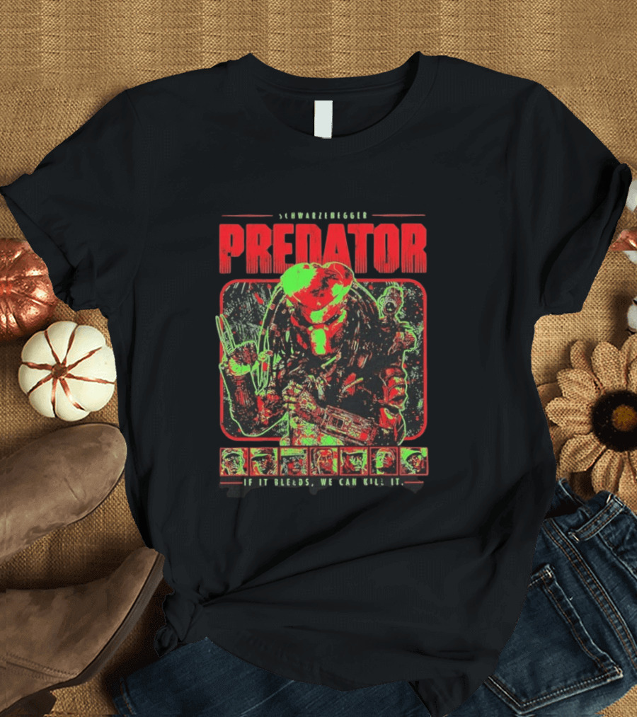 Schwarzenegger Predator If It Bleeds We Can Kill It Retro Movie T-Shirt