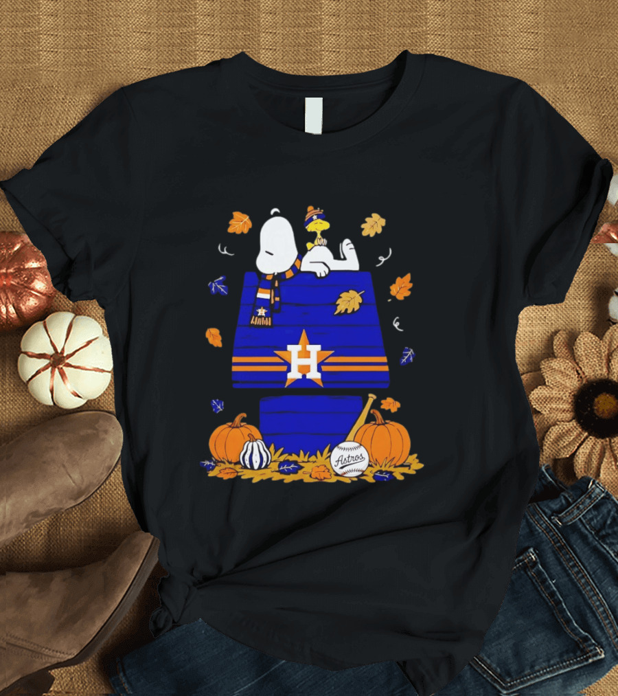 Snoopy Woodstock Houston Astros Fall Baseball Halloween Pumpkins T-Shirt