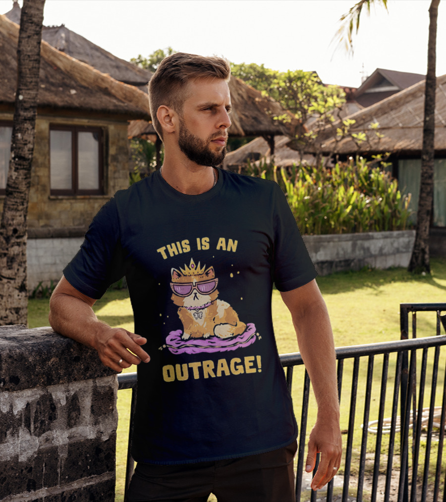 This Is An Outrage Cat With Crown Sunglasses And Butterfly Necklace T-Shirt