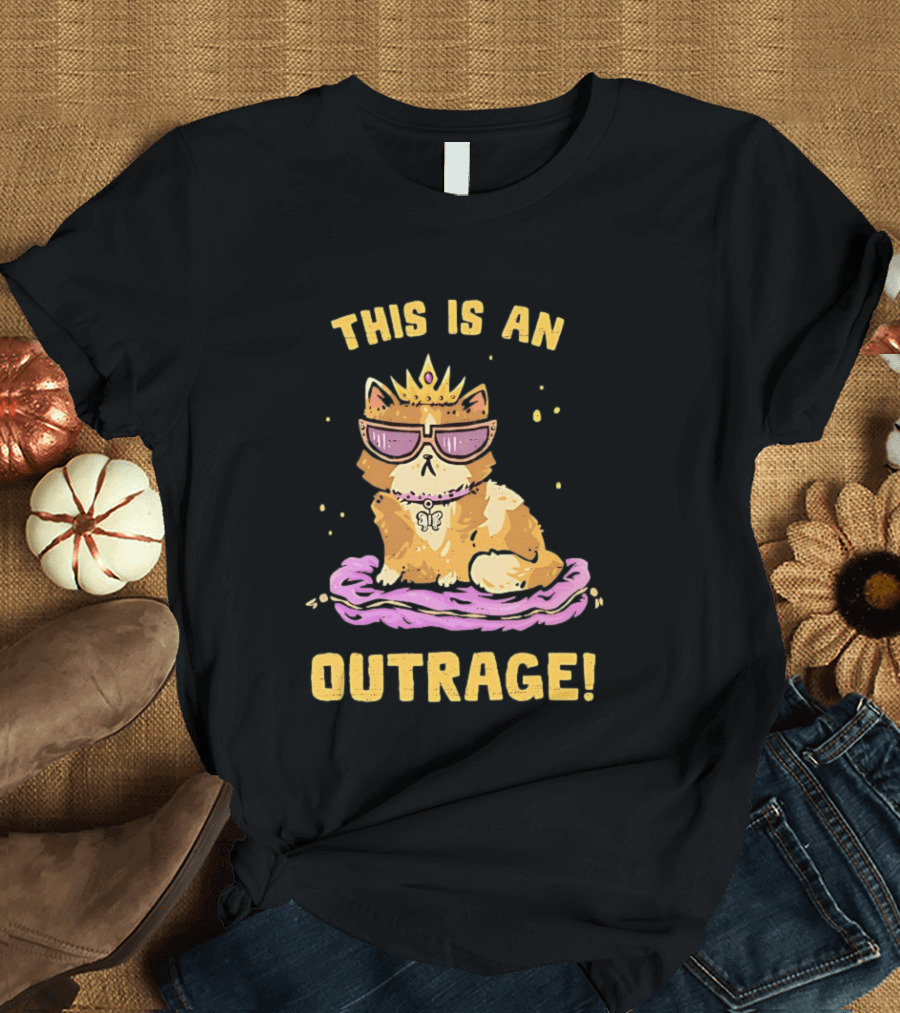 This Is An Outrage Cat With Crown Sunglasses And Butterfly Necklace T-Shirt