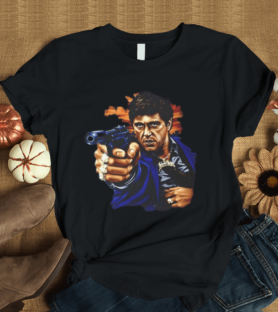 Tony Montana Every Dog Have His Day Scarface Film Iconic Gun Scene T-Shirt